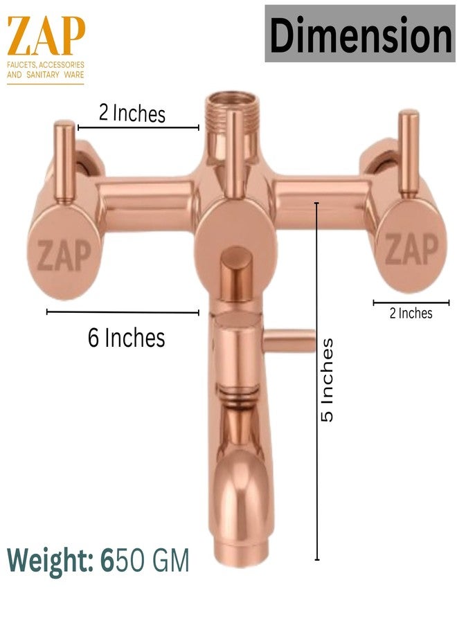 ZAP Elixir 3-in-1 Full Brass Wall Mixer for Bathroom | Rose Gold Finish | Rust Resistant & Durable Tap | Provision for Overhead Shower and Long Bend Pipe | Stylish Bathroom Fitting - Image 4